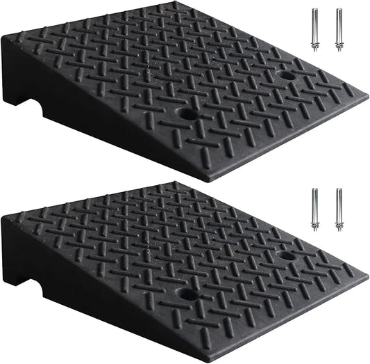 5" Rise 2pack Rubber Curb Ramps for Driveway Doorway Shed Threshold Wheelchair Truck Car Motorcycle Bike Cart Lawn Mowers Angled Step Entry in Ramp 7000lbs Heavy Duty Powersports Loading Ramp