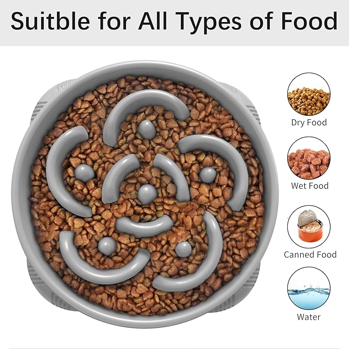 MateeyLife Large Slow Feeder Dog Bowls, Anti-Choking Puzzle Dog Food Bowls, Anti-Slip Interactive Feeding Slow Down Eating, Bloat Stop Maze Dishes for Large Breeds 4 Cups Gray