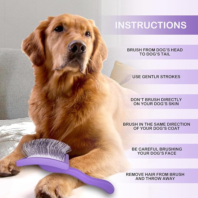 Dog Slicker Brush for Golden Doodle Grooming Kit - Dematting Brushes for Goldendoodles, Labradoodles, Poodles - Pet Hair Brush for Medium & Long Haired Dogs - Large (Purple)