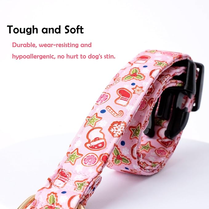 Faygarsle Pink Dog Collar With Christmas Design Pattern for Small Medium Large Dogs - Cute Stylish Girl Boy Christmas Collar S