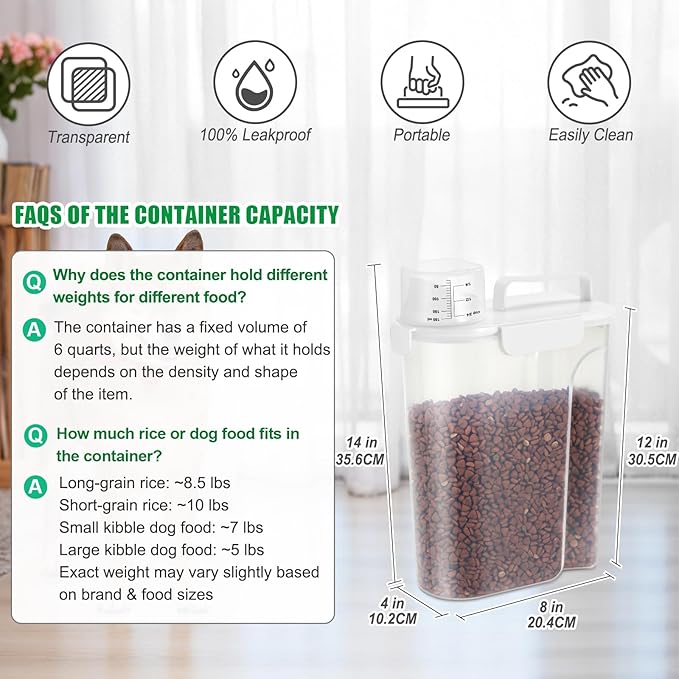 TBMax Dog Food Storage Container 5-7 lbs, Airtight Cat Food Container with Larger Spout & Measuring Cup, Portable Pet Food Storage Dispenser for Small Animal Kibble Storage, Bird Seed Container