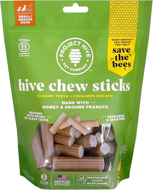PROJECT HIVE ·PET COMPANY· Dental Chew Stick Treats for Small Dogs 12 oz. - Healthy, Natural Peanut Butter Flavored, Natural, Vegetarian Chews, Made in The USA (Chew Sticks, Small Breeds)