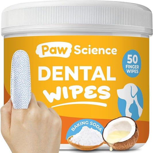 Dog & Cat Teeth Cleaning Wipes - Dental Finger Wipes for Cats & Dogs - Pet Toothbrush & Tooth Brushing Kit - Effective Teeth Cleaner (Unscented)
