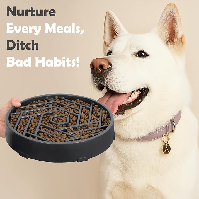 TOBYTO Slow Feeder Dog Bowls Large Medium Breed,Anti-Choking Slow Eating Dog Food Bowl,Non Slip Pet Slower Food Feeding Bowls Large Puzzle Slow Feeder Bloat Stop Maze Dog Dishes,Gray