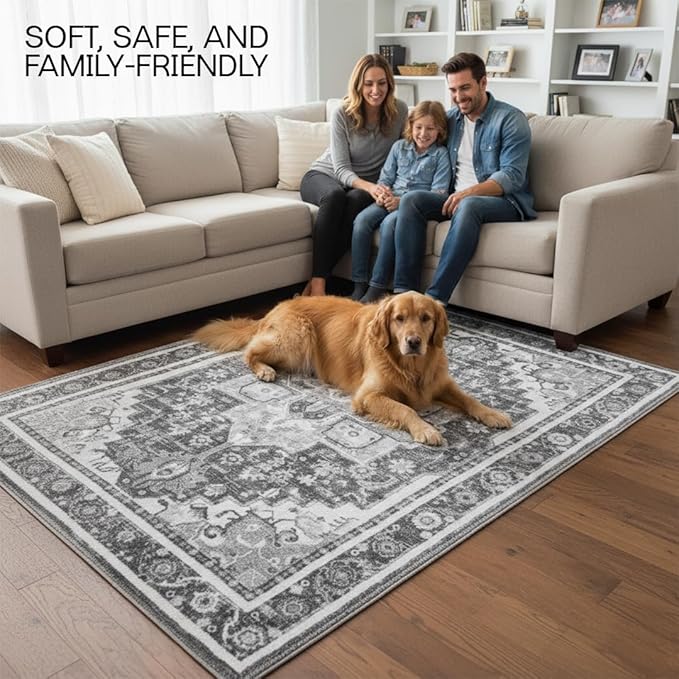 Muddy Mat짰 Onyx 3ft x 5ft Washable Area Rugs for Living Room, Bedroom & Dining Room ??Modern Soft Low Pile Non Slip Carpet ??Pet Friendly Waterproof Foldable Rugs for Home