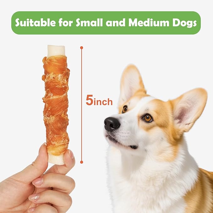 MON2SUN Dog Treats 5 Inch Chicken Wrapped Stuffed Rawhide Rolls with Beef and Chicken Liver, Rawhide Chews for Small and Medium Dogs, 10.6 oz (6 Count)