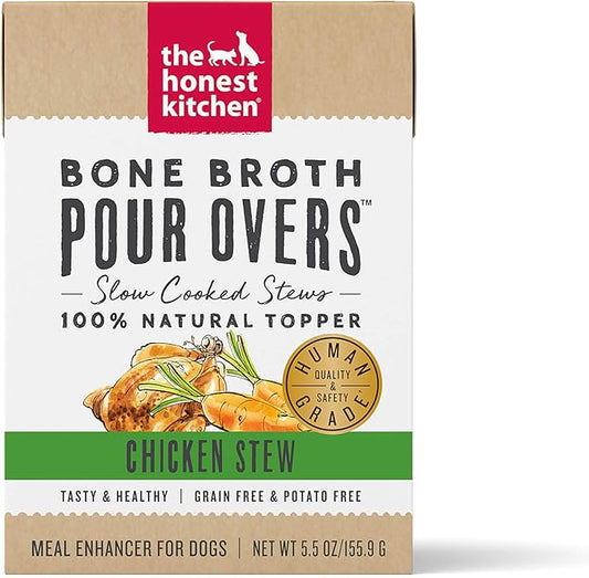 The Honest Kitchen Human Grade Bone Broth POUR OVERS™ Wet Toppers for Dogs(Chicken strew) 5.5 oz (Pack of 12)