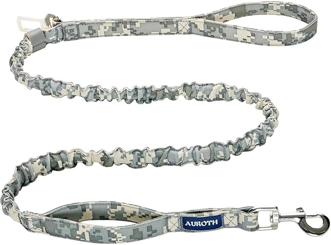 AUROTH Dog Leash Large Dogs, Heavy Duty Dog Leash Bungee, No Pull Leashes for Shock Absorption, Grey Camo Dog Training Leashes for Medium Large Breed Dogs 6FT, 2 Padded Handles
