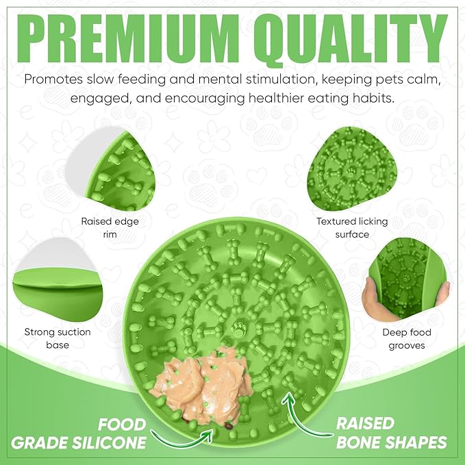 Lick mat for Dog Slow Feeder Bowl Anxiety Boredom Reducer Perfect for Yogurt, Peanut Butter. Wobble Dog Slow Feeder Bowl Easy to Clean - Non Slip Design BPA Free Silicone Licking mat - Green