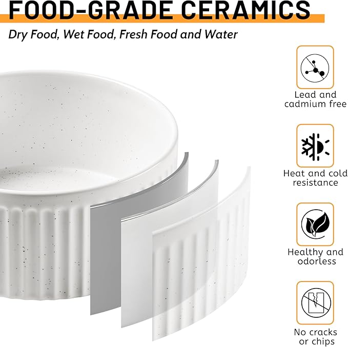 Non-Slip Ceramic Dog Bowls,6" Dog Food and Water Bowl Set with Silicone Base, 32oz/4cups Weighted Flip-Proof Pet Feeding Bowl for Medium Dogs (2Pack,White)
