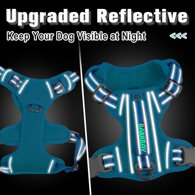 BARKBAY Dog Harness No Pull with ID Tag Pocket - Heavy Duty, Reflective, Easy Control for Large Dogs(Blue,L)