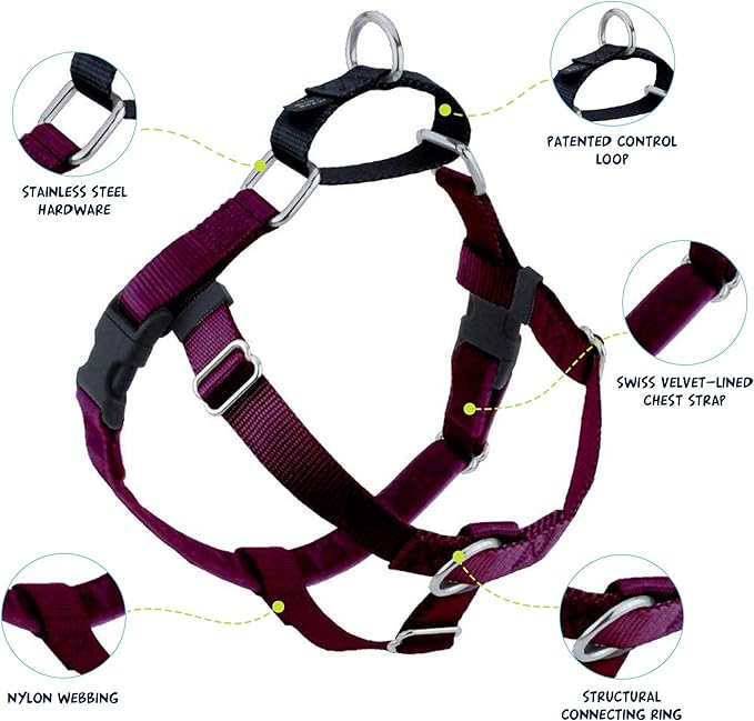 2 Hounds Design Freedom No Pull Dog Harness, Adjustable Harness and Leash Set, Easy Walking & Comfortable Control, Fits Small, Medium & Large Dogs, Solid Colors, Made in USA, 5/8" MD, Burgundy