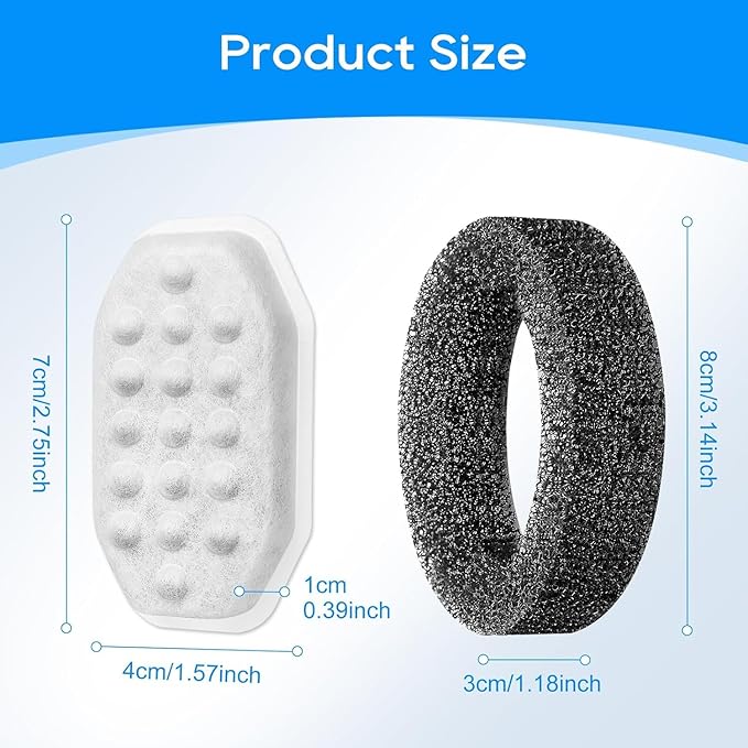 Pet Water Fountain Filters Compatible with Rellaty & Fit for Neareal 108oz/3.2L Automatic Dog Water Dispenser, Cat Filters for Bowl, 8+8 Pack