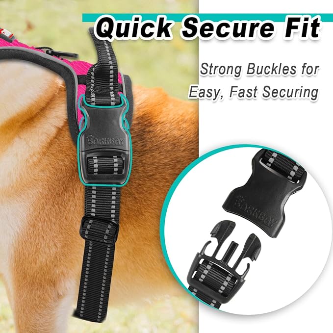 BARKBAY Dog Harness No Pull for Small Dogs - Adjustable, Reflective, Comfortable, No Choke, Heavy-Duty - Perfect for Outdoor Training, Walking, and Hiking - Strong & Durable - XS & Pink