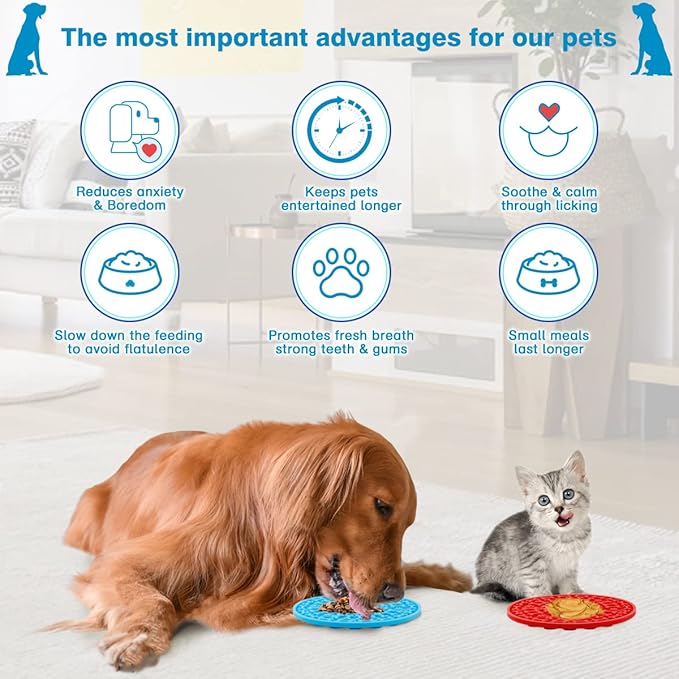 Dog Lick Pad, Pet Bathing Grooming Distraction Wall Mounted Silicone Slow Feeder Mat with Strong Suction, 2 Pack