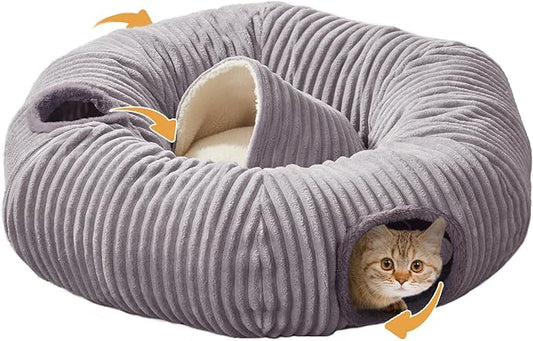 Cat Tunnel Bed for Indoor Cats,Cat Donut Tunnel Toy with Washable Circle Cushion,Blackout Tent, Multifunctional Playground Toys Hideplace for Kitty, Puppy, Rabbit,Ferret