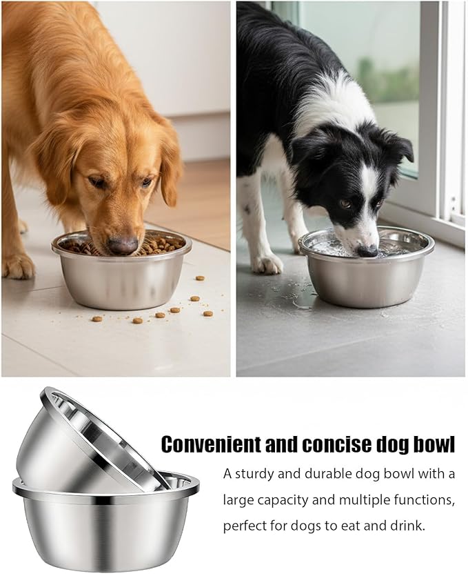 Stainless Steel Dog Bowl, 2 Pack 208 Oz Metal Dog Food Bowls 26 Cup Stainless Steel Pet Bowls Heavy Duty Pet Bowl for Medium Large Dogs, 12"