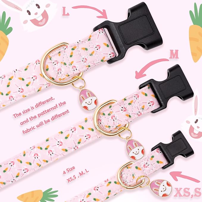 Faygarsle Cute Easter Collar for Small Medium Large Dogs Girl Boy Female Male Dog Pink Cotton with Adorable Rabbit Print Easter Puppy Collar with Easter Egg Charm M