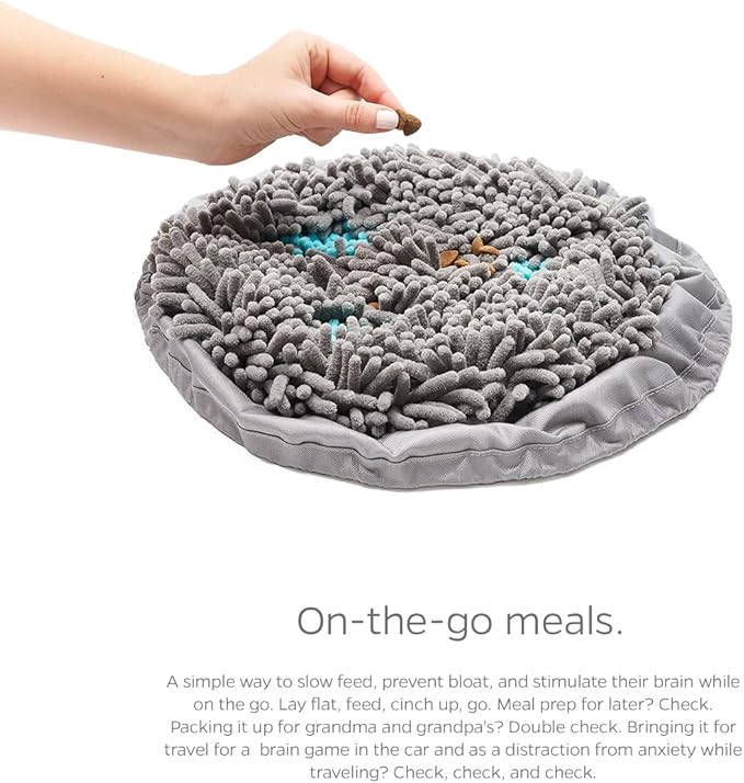 Pet Parents Forager Bowls, Slow Feeder Dog & Cat Bowls with SoftSnout™ & Non-Slip Backing, Portable Pet Puzzle Toys & Snuffle Mats, 30 oz, Modern Grey (Meadow Ponds)