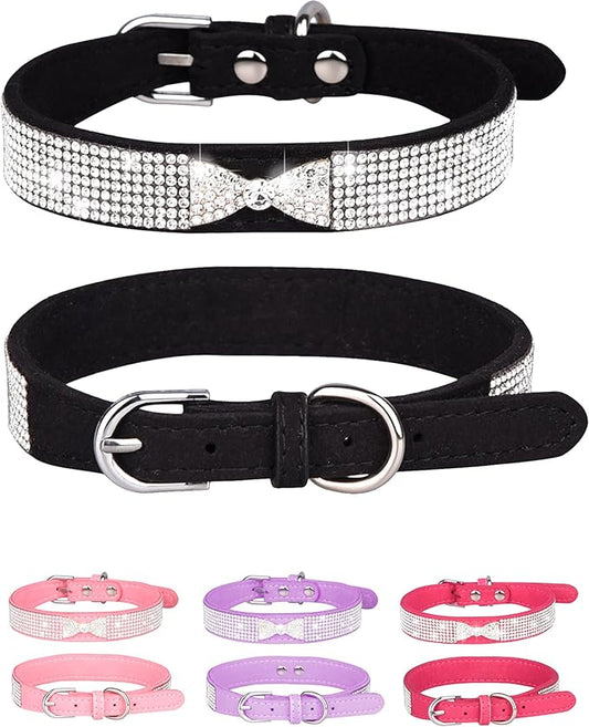 Bling Dog Collar for Small Medium Large Dogs, Crown Rhinestone Dog Collars for Girl and boy Dog, Diamond Puppy Collars, Adjustable Leather Suede SOFE Cat Collar (S(10.6"-13"/27CM-33CM), Black2)