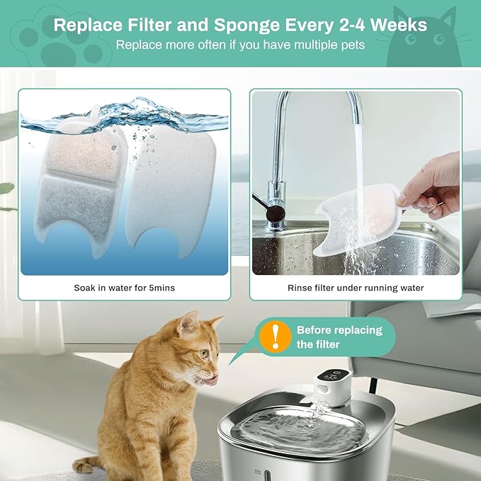 12 Set Replacement Filters & Sponges for 135 fl oz/4L Wilreless Cat Water Fountain, BFLICROY Cat Water Fountain Filters, Triple Filtration Pet Fountain Filter Replacement, Dog Fountain Filter