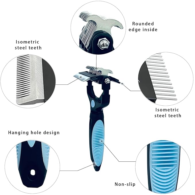 3-in-1 Pet Grooming Brush for Dogs & Cats – Double Sided Deshedding Tool with Stainless Steel Teeth, Detangler Comb & Undercoat Rake | Ergonomic Handle for Matted Fur Removal, Safe for Long/Short Hair
