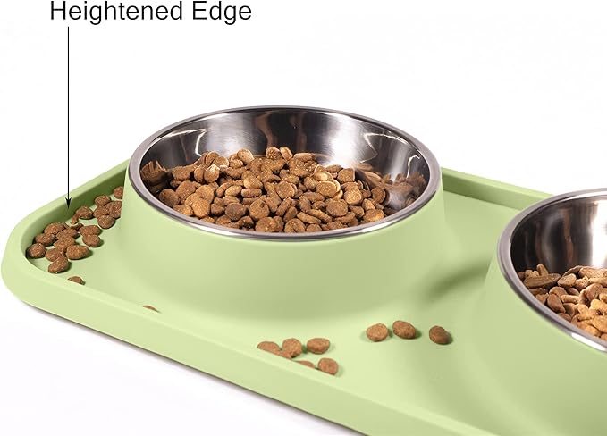 Cat Food Bowls, Cat Bowls Non-Skid and Non-Spill Silicone Pads with PP Stand, Removable Stainless Steel Food and Water Dishes for Cats, Small Size Dogs
