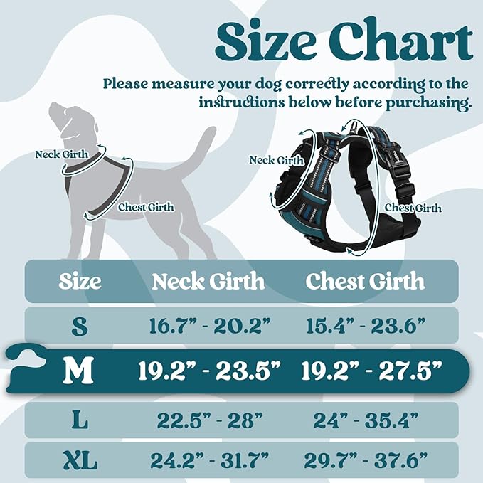 rabbitgoo Dog Harness Medium Sized, No Pull Pet Harness with 3 Buckles, Adjustable Soft Padded Vest with Control Handle, Walking Reflective Pet Vest for Medium Dogs, Blue Coral, M