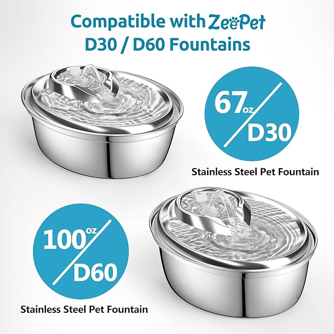 Replacement Pump for 100oz Stainless Steel D60 Pet Fountain, Upgraded Back-up Water Pump