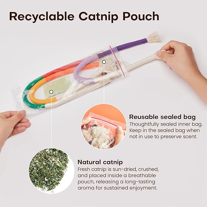 Potaroma Cat Toys Chew Ropes 3Pcs with Refillable Natural Catnip, Safe Teeth Cleaning Toy for Indoor Kittens, Interactive Cat Nip Kitty Toys for All Breeds 19.5 Inches