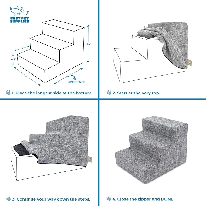Best Pet Supplies Foam Pet Steps Cover for Small Dogs and Cats, Portable Ramp Stairs for Couch, Sofa, and High Bed Climbing (Cover Only) - Gray Lattice, 5-Step (Cover Only)