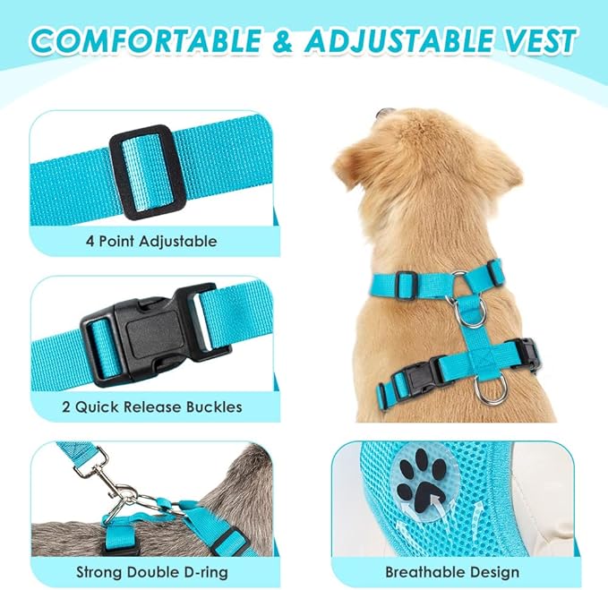 Lukovee Dog Seat Belt for Car, Adjustable Dog Car Harness for Large Medium Small Dogs, Soft Padded & Breathable Mesh Dog Seatbelt with Car Strap and Carabiner (Light Blue,M)