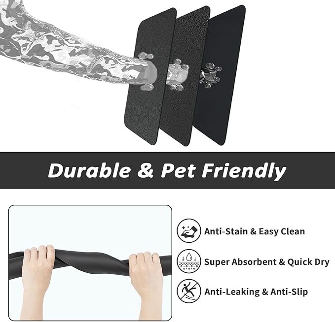 Dog Food Mat - Absorbent Cat Mat for Food and Water, No Stains Pet Feeding Bowl Mat, Easy to Clean Pet Placemats, Quick Dry Dog Water Dispenser Mat for Messy Drinkers | Black 18"x 34"