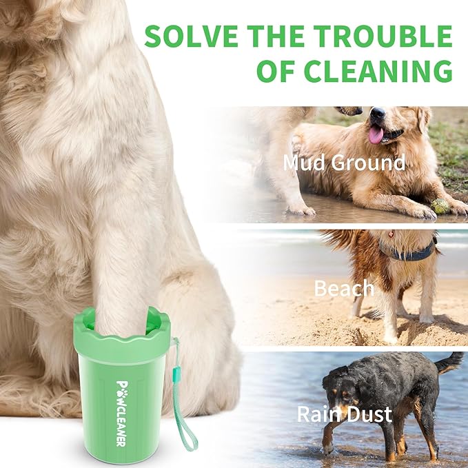 Professional 7 in 1 Dog Paw Cleaner for Dogs - Includes 1 Portable Paw Washer, 1 Bath Brush, 2 Dog Toothbrushes and 3 Absorbent Towels Note: Fits Paws 1.5 to 2.5 Inches Wide (Medium, Light Green)