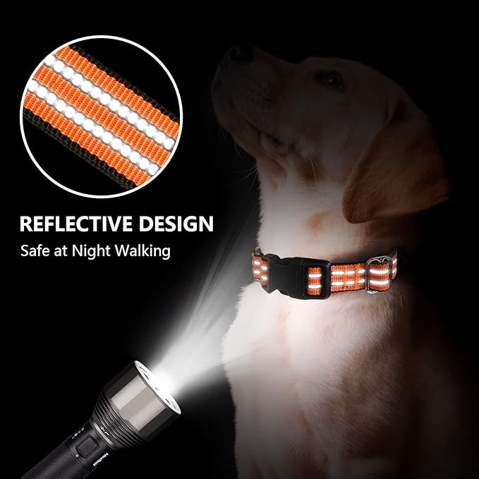 Hikiko Martingale Dog Collars Reflective Nylon Dog Collar with Quick Release Buckle Adjustable Training No Slip Dog Collar (Medium, Orange)