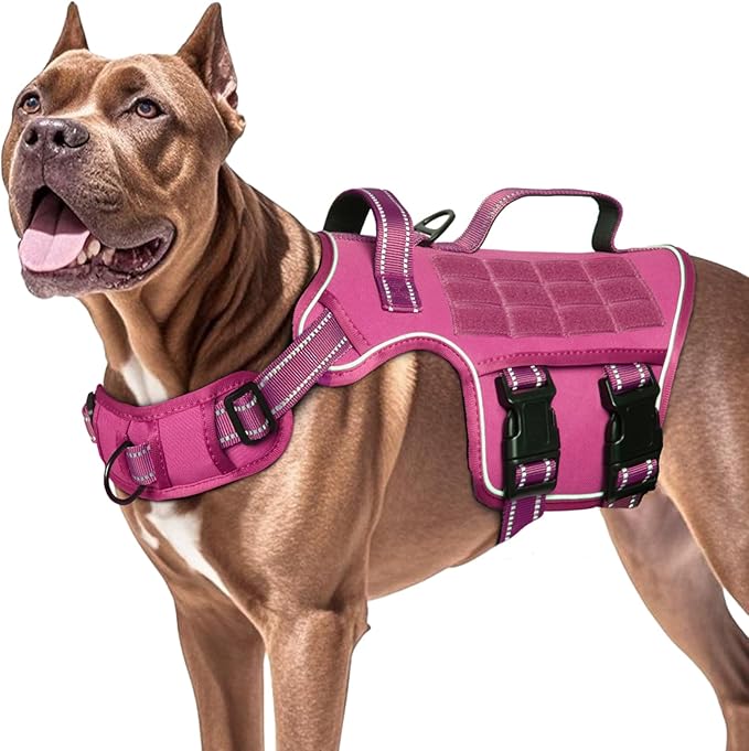 Dog Harness for Large Dogs Heavy Duty, No Pull Tactical Dog Harness with Molle System, Easy On and Off Service Dog Vest, Breathable Padded, Adjustable Reflective Pet Vest for Walking Hiking Training