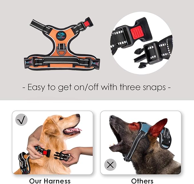PHOEPET No Pull Dog Harnesses for Small Dogs Reflective Adjustable Front Clip Vest with Handle 2 Metal Rings 3 Buckles [Easy to Put on & Take Off] (XS, Orange)