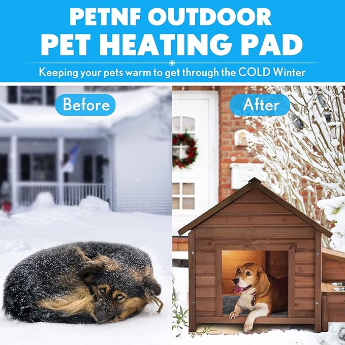 PETNF Outdoor Heated Pet Bed with Waterproof Cover,Pet Heating Pads for Dog,Soft Electric Blanket Auto Temperature Control,Heating Mat for Dog House Cabin Cot Doorway,Rescue Cats