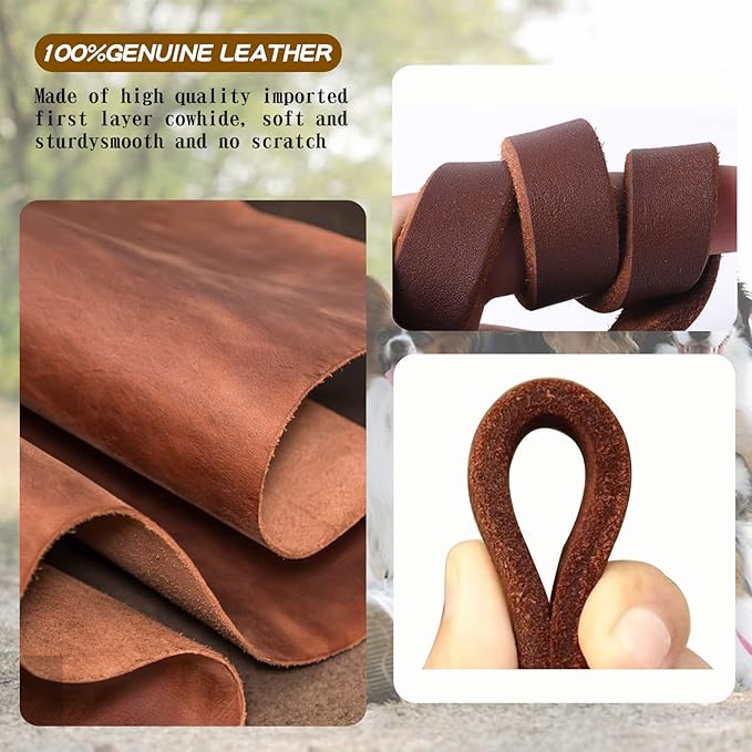 Leather Dog Leash 6ft x 5/8 inch,Strong Heavy Duty Genuine Leather Braided Dog Training Leash, Soft and Comfortable for Large Dogs, Medium Small Dogs (Brown, 6FT*5/8in)