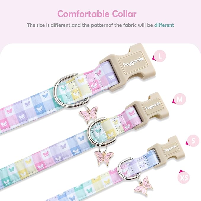 Faygarsle Pastel Butterfly Print Dog Collar, Adjustable with Quick-Release Buckle, Lightweight Summer Design for Small Medium Large Dogs Colorful XS