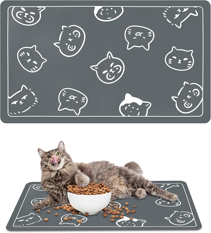 Pet Feeding Mat, Absorbent Dog Mat, Quick Dry Pet Food Mat Cat Feeding Mat Pet, Quick Dry Water Dispenser Mat Pet Supplies for Dog and Cat (Gray, (12"x19"))