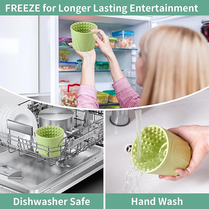 Dog Lick Bowl, Bestalk Anxiety Relief Slow Feeder Dog Lick Mat Treat Dispenser, Non-Slip Dog Licking Bowl Dog Enrichment Toys for Small Medium and Large Breed Dogs, BPA Free Silicone(Green,M-L)
