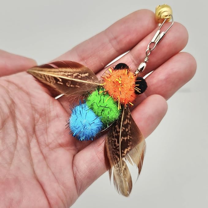 6 PCS Insect Bees,Feather Cat Toys, Kitty Wand Toy Refill,Cat Toy Wand Replacement Attachments,Kitten Feather Refills,Insect Interactive Teaser Wand Feathers