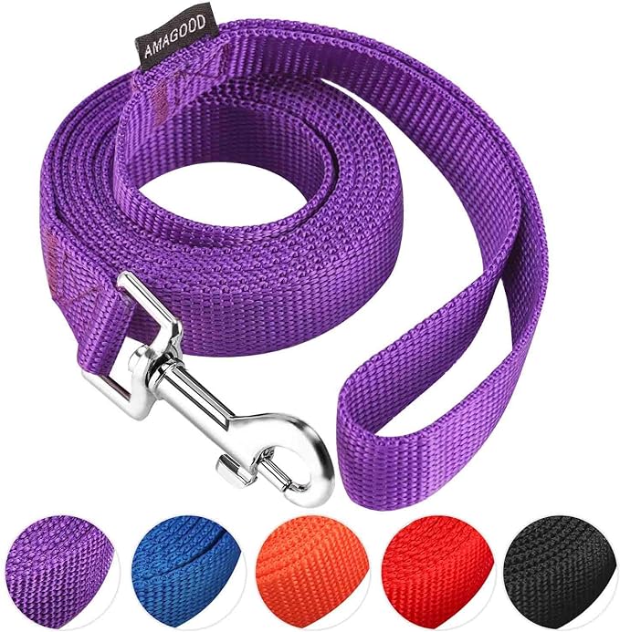 AMAGOOD 6 FT Puppy/Dog Leash, Strong and Durable Traditional Style Leash with Easy to Use Collar Hook, Great for Small, Medium and Large Dogs (3/4 in x 6 ft, Purple)