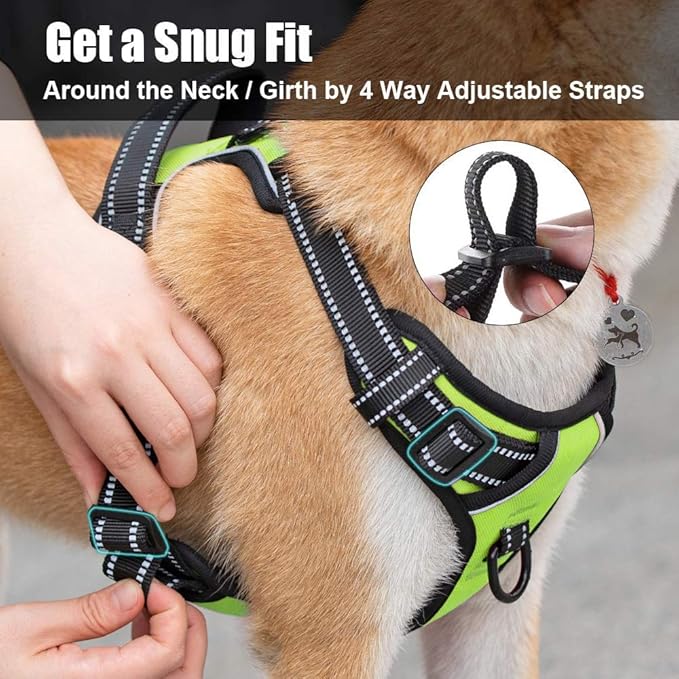 PoyPet No Pull Dog Harness, Reflective Comfortable Vest Harness with Front & Back 2 Leash Attachments and Easy Control Handle Adjustable Soft Padded Pet Vest for Small to Large Dogs (Green,L)