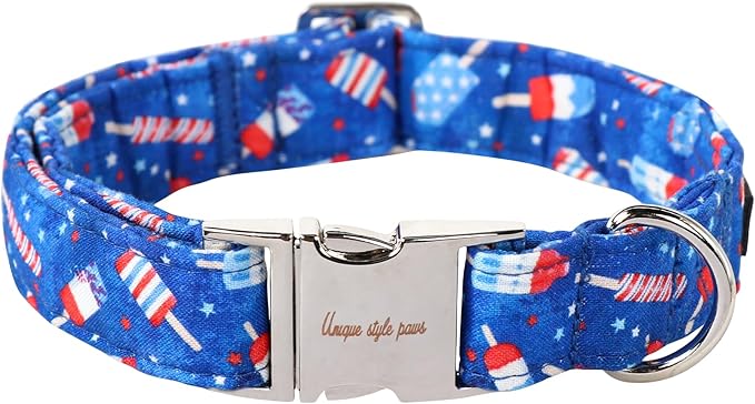 Unique style paws Independence Day Dog Collar Metal Buckle Ice Flag Collar Gift Durable Cute Collar for Small Medium Large Boys Girls Dogs