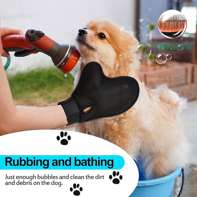 2025 Pet Grooming Glove with Tipped Pin Brush,Special Design Deshedding Glove, Perfect Petting Tool for Sensitive Dogs & Cats with Long & Medium Fur, Massage Mitt - Right-Hand - Orange