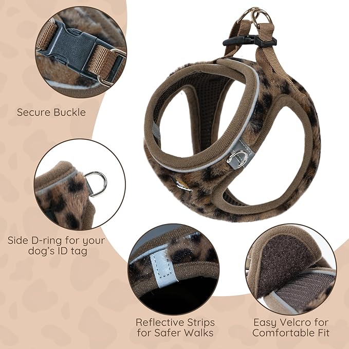BELLA & PAL Step in Vest Harness for Small and Medium Dogs, No Pull Small Dog Harness with Leash Set, Comfortable Air Mesh Dog Vest Harness with Reflective Strip (Brown Leopard, XXS)