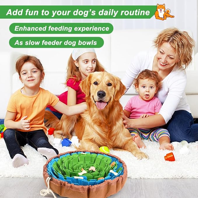Vivifying Snuffle Mat for Dogs, Adjustable Nosework Mat for Small, Medium & Large Dogs, Interactive Dog Enrichment Toy for Mental Stimulation & Slow Feeding (Green & Blue)