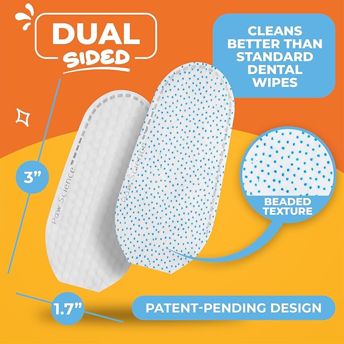 Dog & Cat Teeth Cleaning Wipes - Dental Finger Wipes for Cats & Dogs - Pet Toothbrush & Tooth Brushing Kit - Effective Teeth Cleaner (Mint)